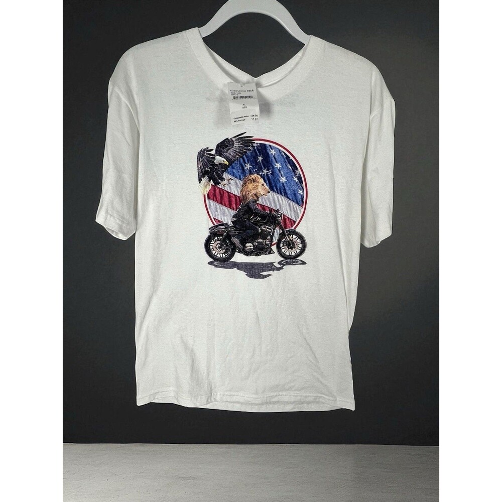 Kid Dangerous Shirt Boys XLarge 14-16 White Lion Biker American Flag Tshirt Boys